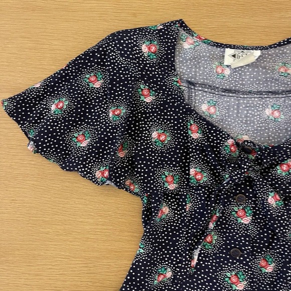Vintage Women's G.S.L Size S Floral Polkadot Flutter Sleeve Blouse - Picture 3 of 7